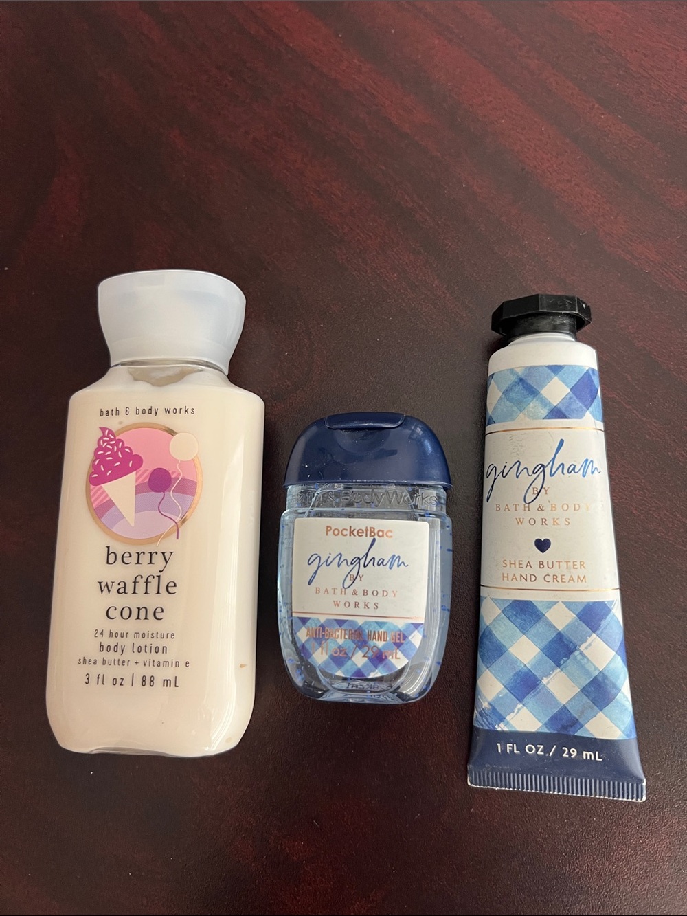 Bath & Body Works Blue, Cream, Pink Gingham & Berry Lotion Set